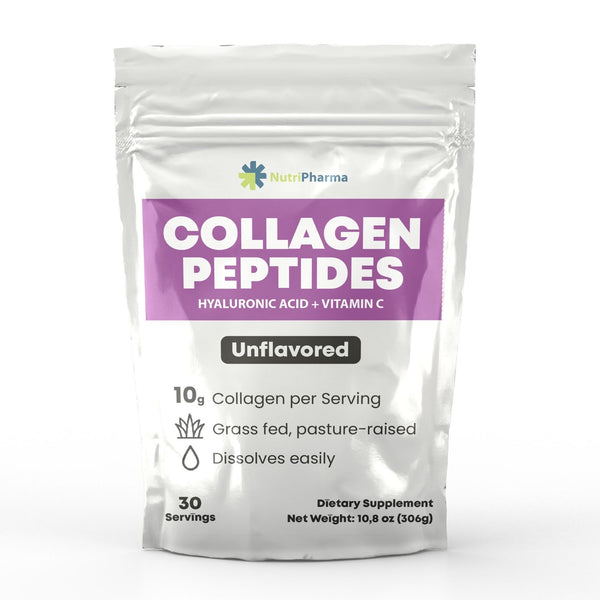 Nutripharma Collagène Bariatrique – 10 000 mg de peptides de collagène bioactifs, acide hyaluronique et vitamine C - 30 sachets