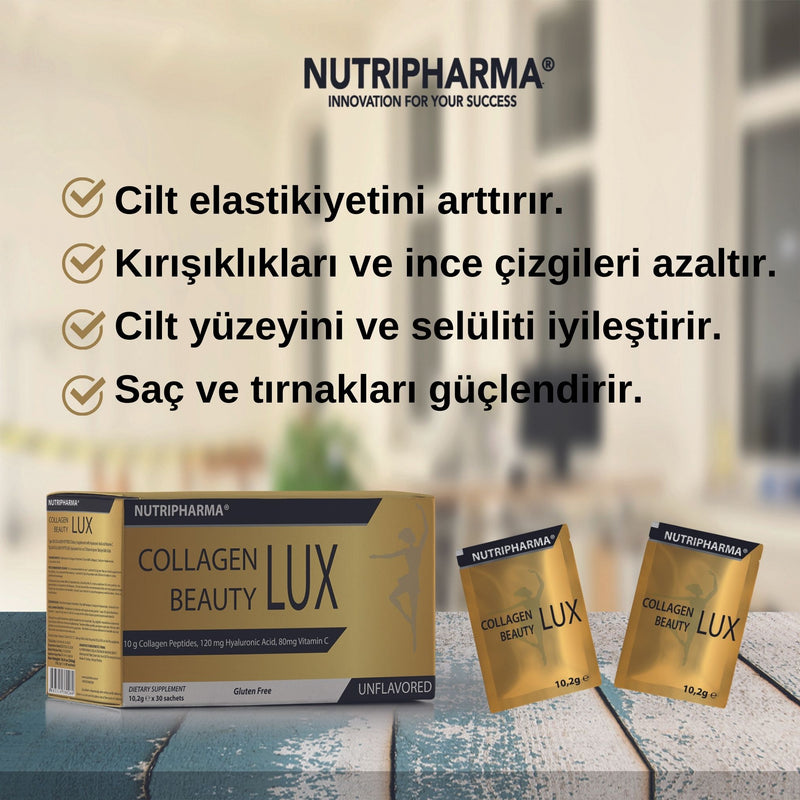 NUTRIPHARMA COLLAGEN BEAUTY LUX, Supplément de Collagène, 30 sachets, Sans Saveur