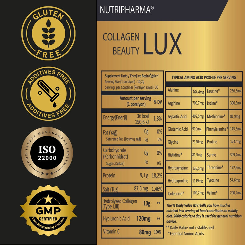 NUTRIPHARMA COLLAGEN BEAUTY LUX, Supplément de Collagène, 30 sachets, Sans Saveur