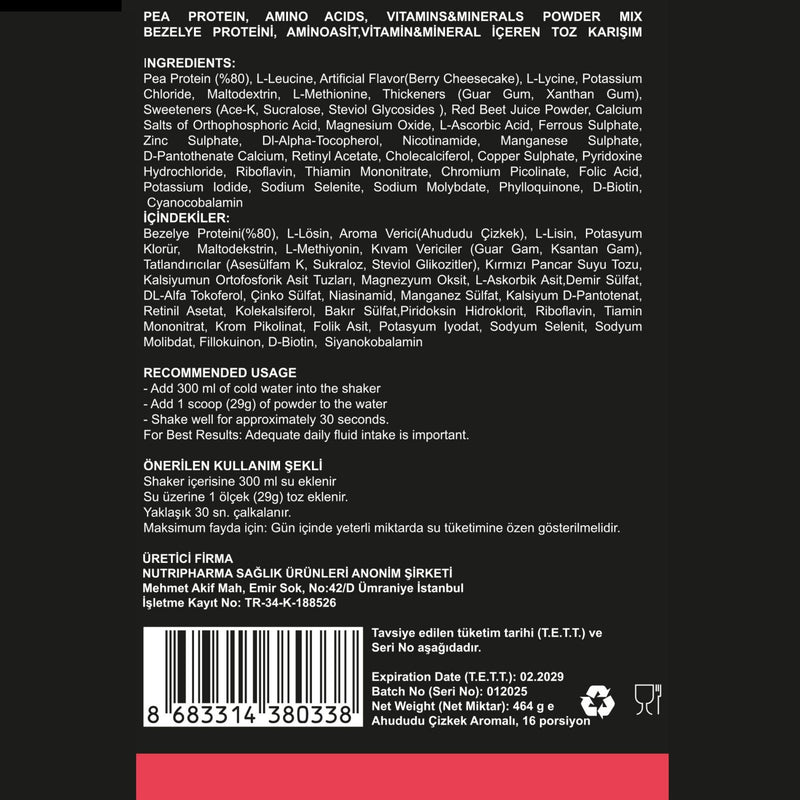Nutripharma Protein Tozu – Berry Cheesecake -464 g (16 Servis)