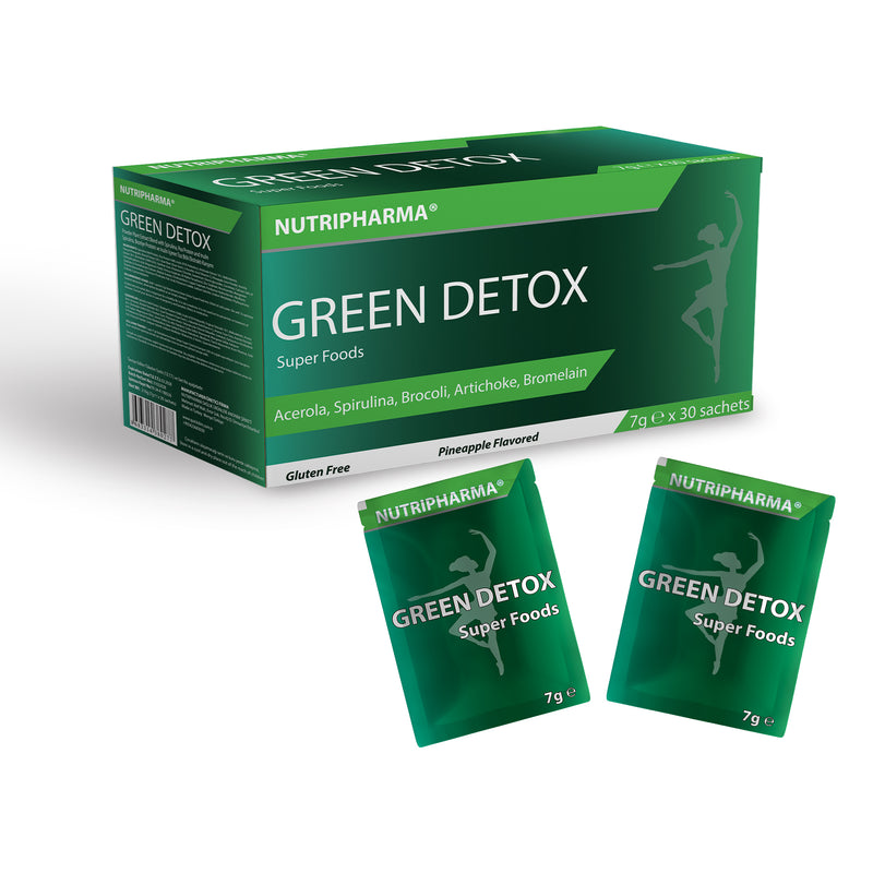NUTRIPHARMA GREEN DETOX Super Foods, 30 sachets, Pineapple Flavor