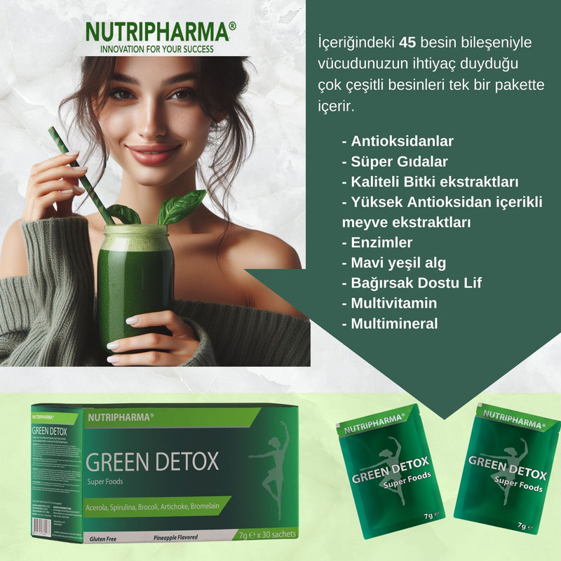 NUTRIPHARMA GREEN DETOX Super Foods, 30 sachets, Pineapple Flavor