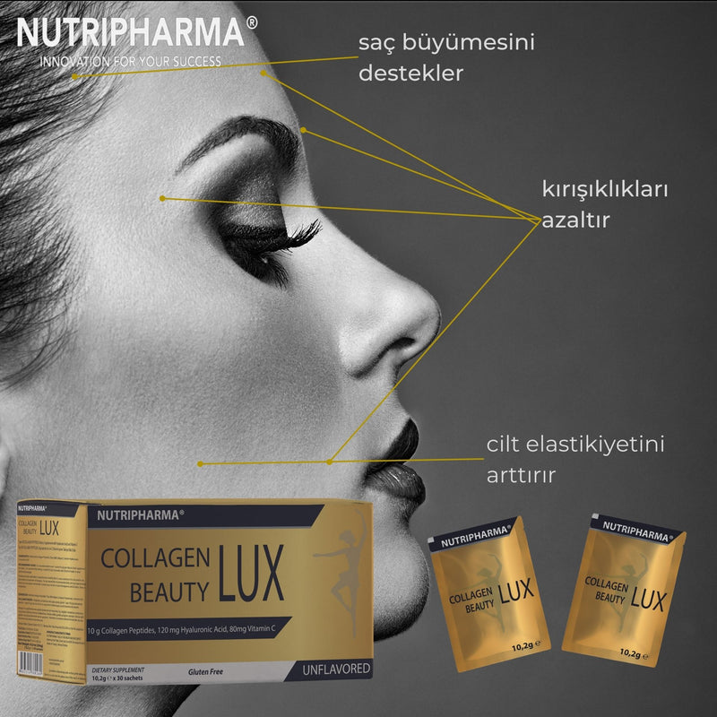 NUTRIPHARMA COLLAGEN BEAUTY LUX, Supplément de Collagène, 30 sachets, Sans Saveur