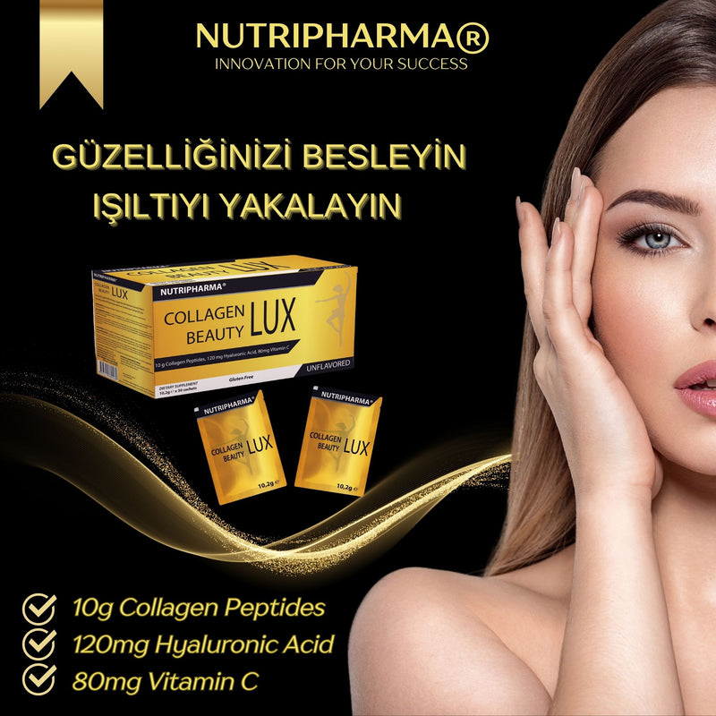 NUTRIPHARMA COLLAGEN BEAUTY LUX, Supplément de Collagène, 30 sachets, Sans Saveur