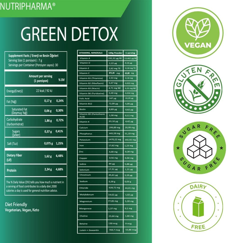 NUTRIPHARMA GREEN DETOX Super Foods, 30 sachets, Pineapple Flavor