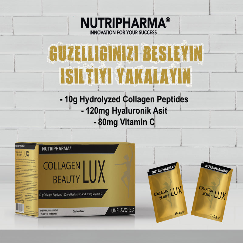 NUTRIPHARMA COLLAGEN BEAUTY LUX, Supplément de Collagène, 30 sachets, Sans Saveur