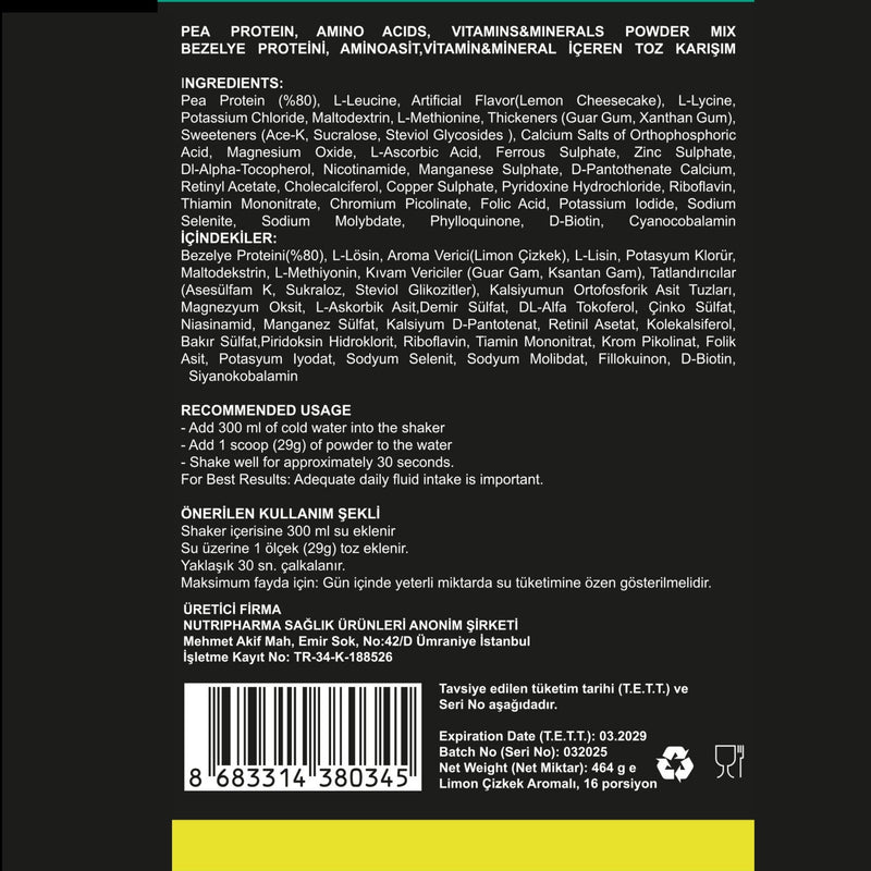 Nutripharma Protein Tozu – Lemon Cheesecake -464 g (16 Servis)