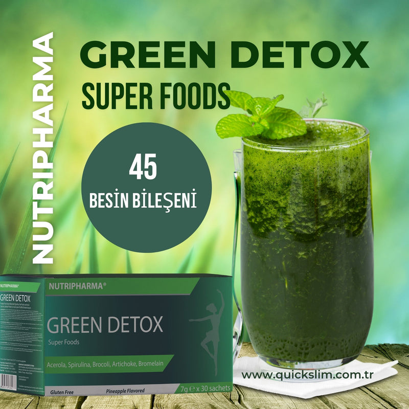 NUTRIPHARMA GREEN DETOX Super Foods, 30 sachets, Pineapple Flavor